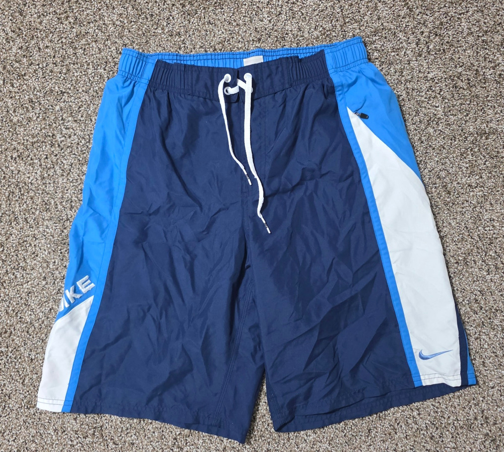 Nike Swim Board Shorts Sz 30 Mens Blue Swimming Trunks Cargo Pocket Y2K Vintage